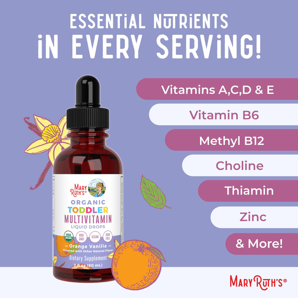 MaryRuth Organics non-GMO, gluten-free label; clean option for toddlers.