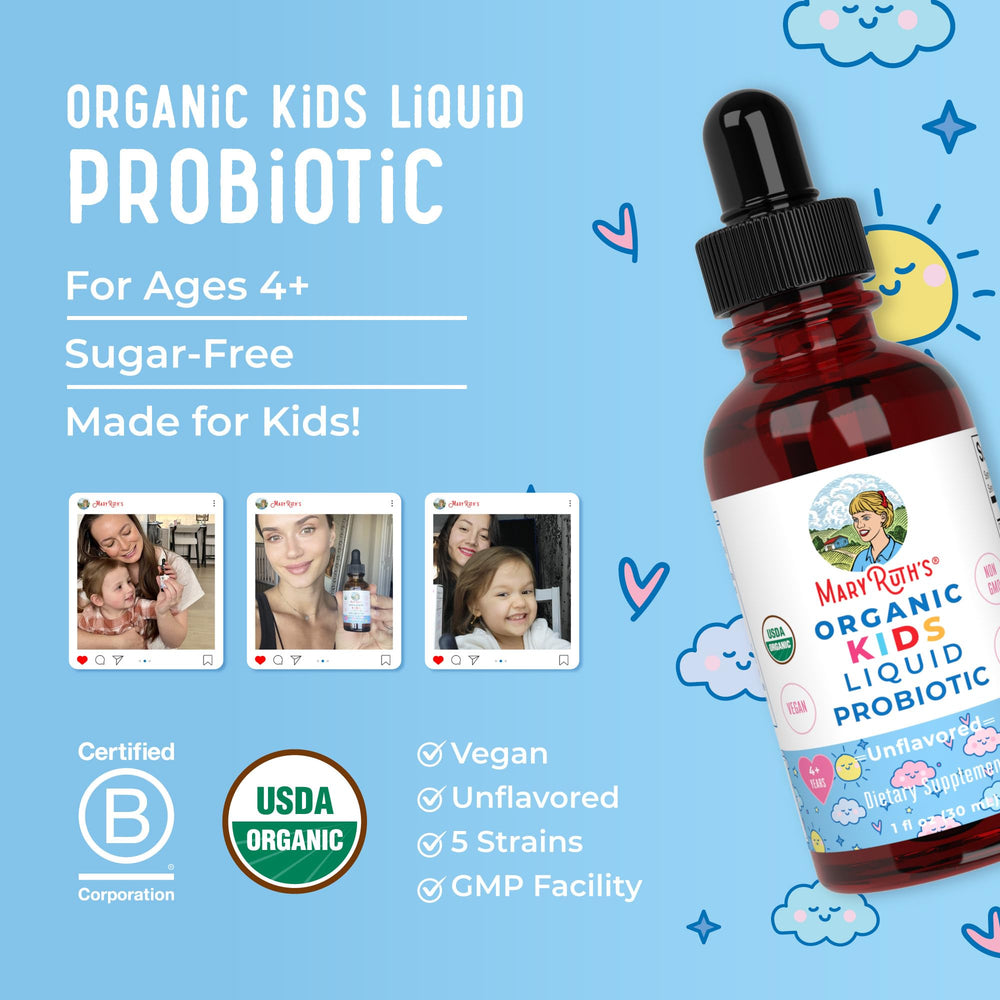 MaryRuth Organics Kids Probiotic Drops packaging on a store shelf