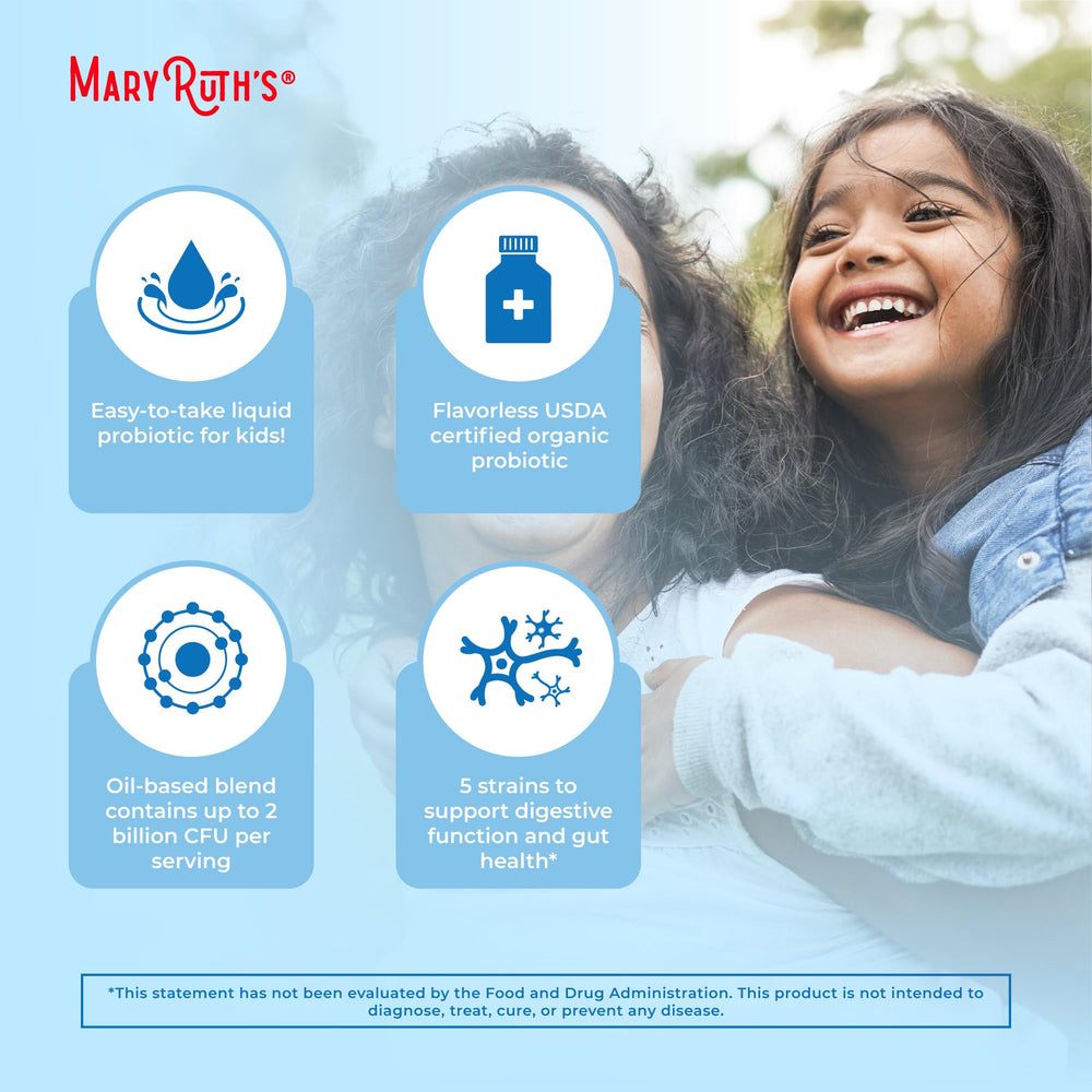 MaryRuth Organics Kids Probiotic Drops bottle being shaken before use