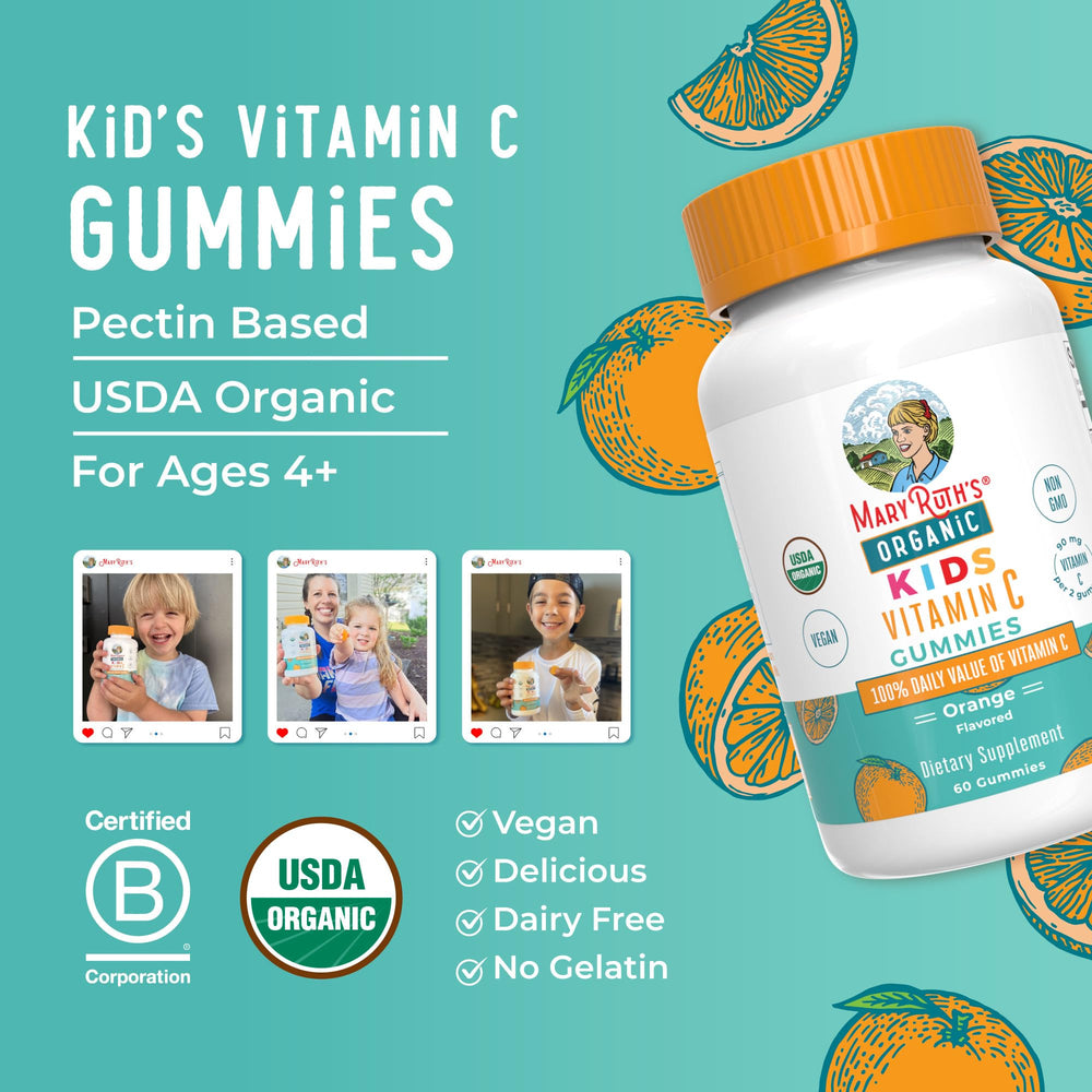 MaryRuth Organics Kids Vitamin C gummies dairy-free gluten-free nut-free features.
