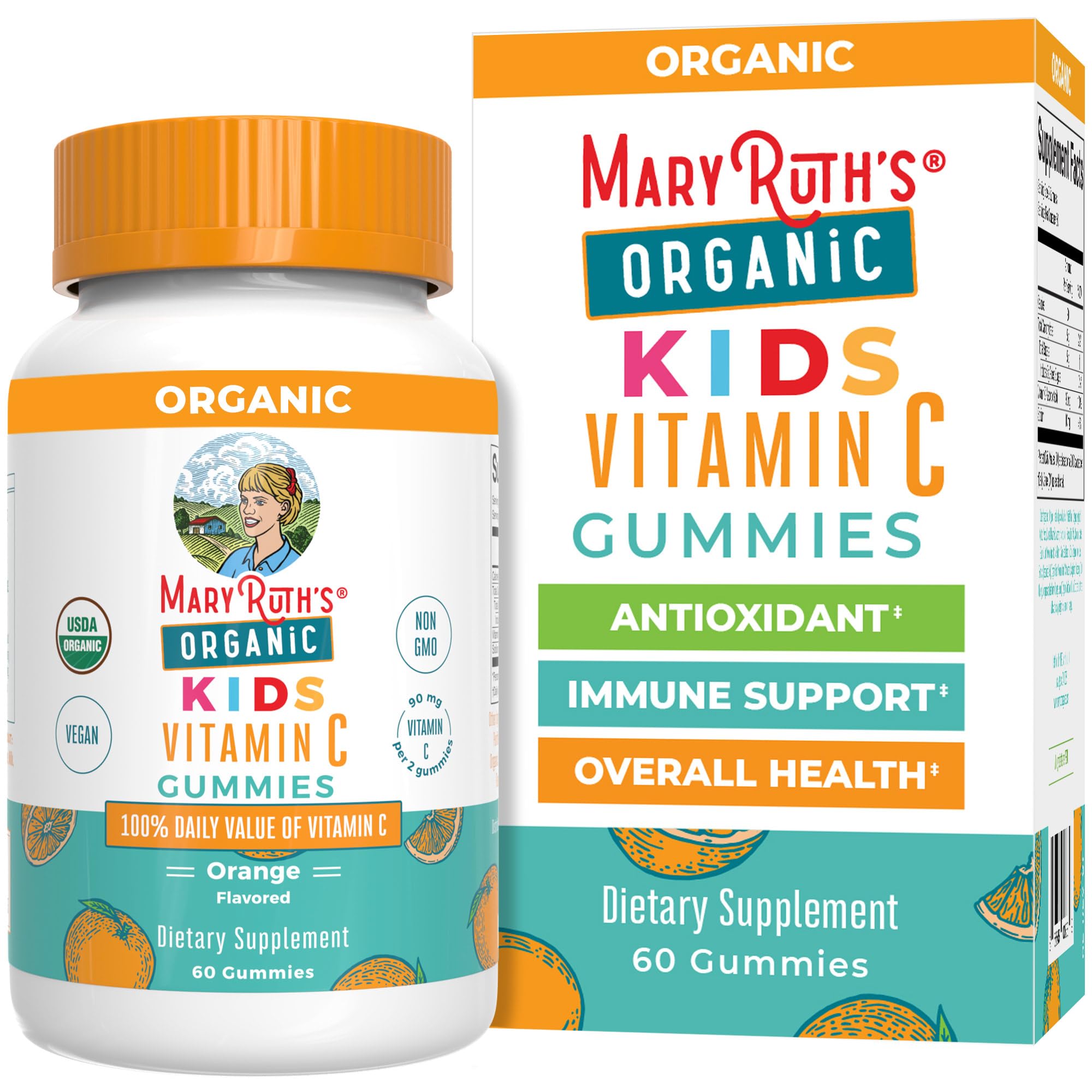 MaryRuth Organics Kids Vitamin C gummies pack shot for convenient daily immune support.