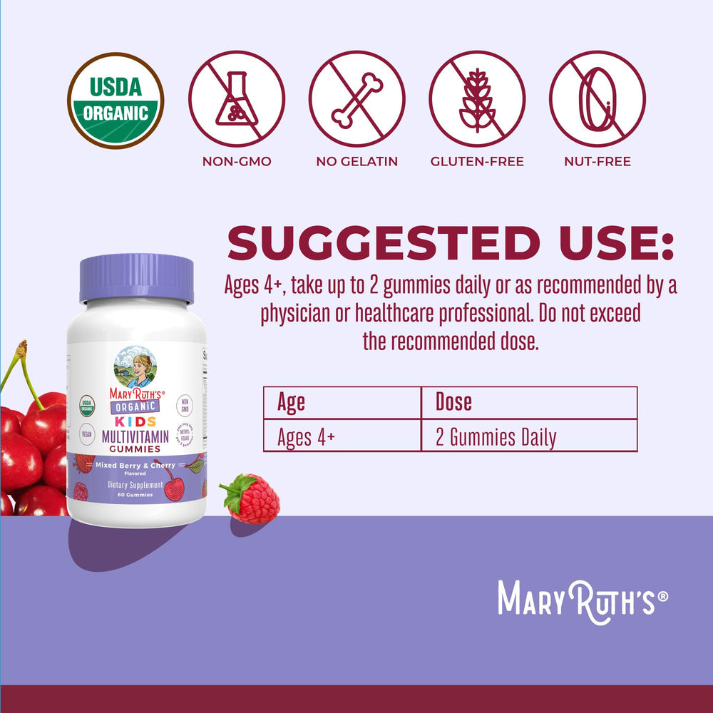 MaryRuth Organics vegan dairy-free label highlights safe nutrition for kids.