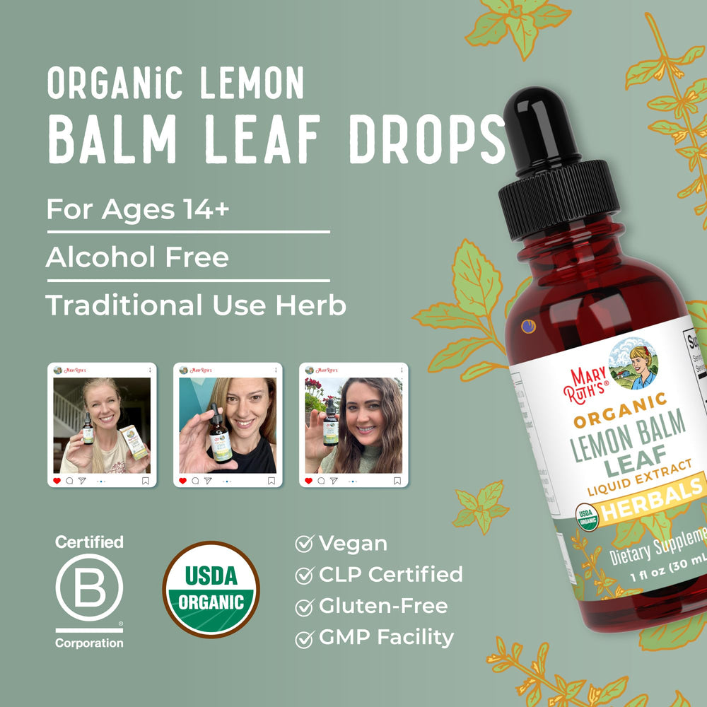 Alcohol-free MaryRuth Organics Lemon Balm Leaf Liquid Extract in use