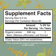 Closeup of MaryRuth Organics Lemon Balm Leaf Drops highlighting alcohol-free mood support
