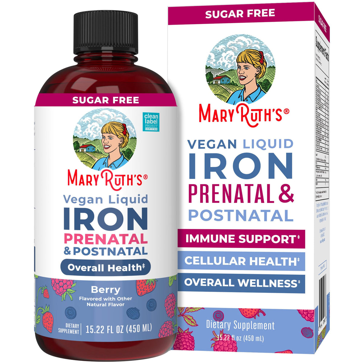 MaryRuth Organics liquid iron bottle pour shows easy daily dosing.