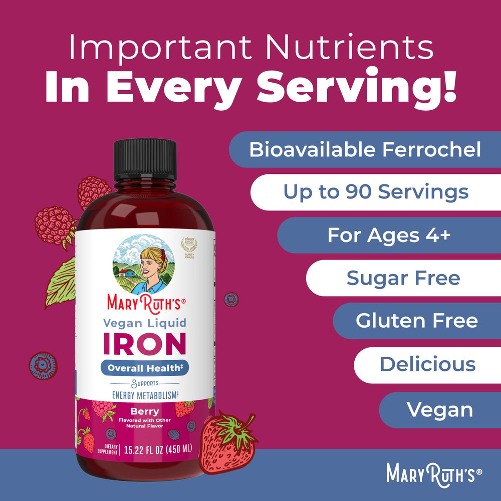 MaryRuth Organics liquid iron label with clean ingredients