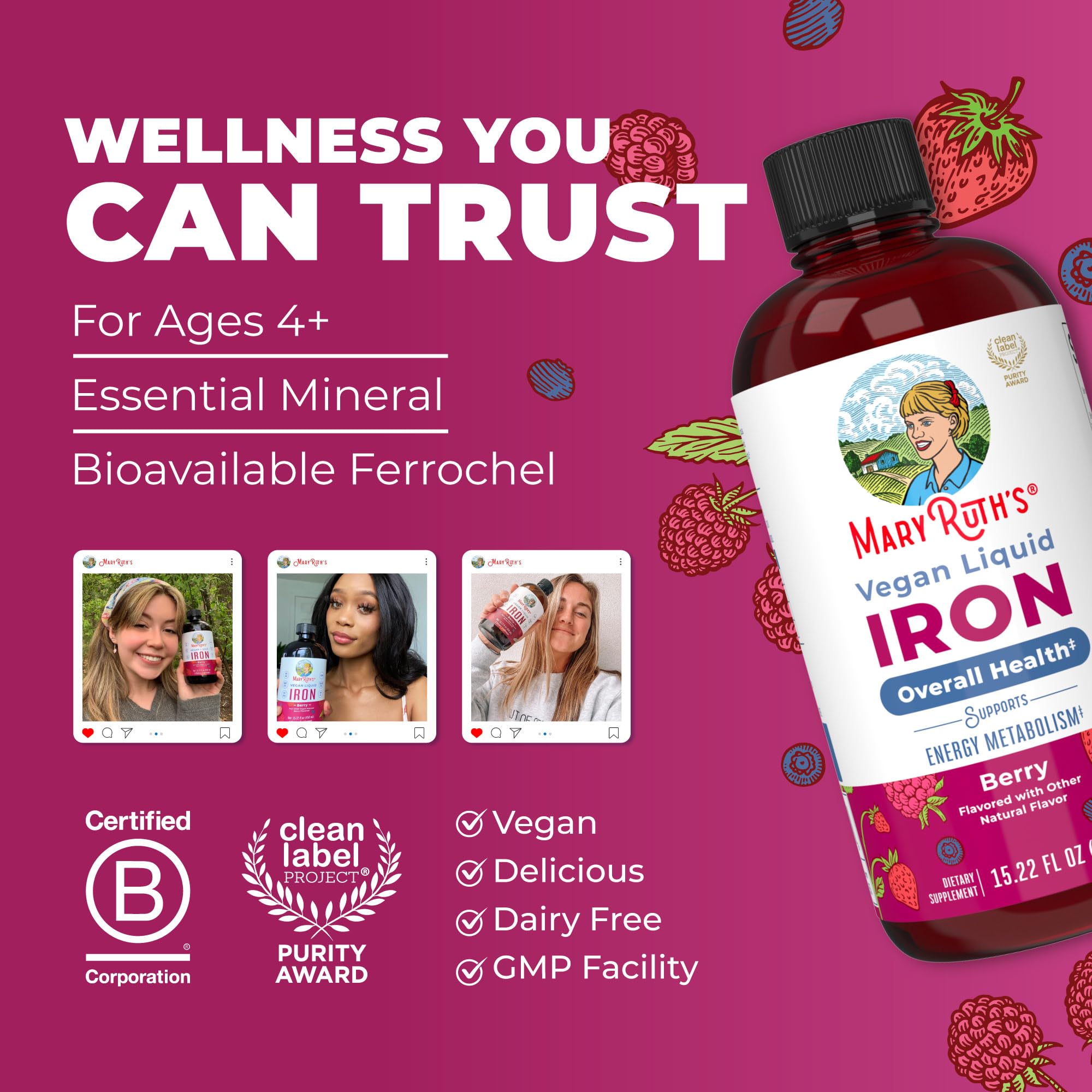 MaryRuth Organics liquid iron vegan non GMO features