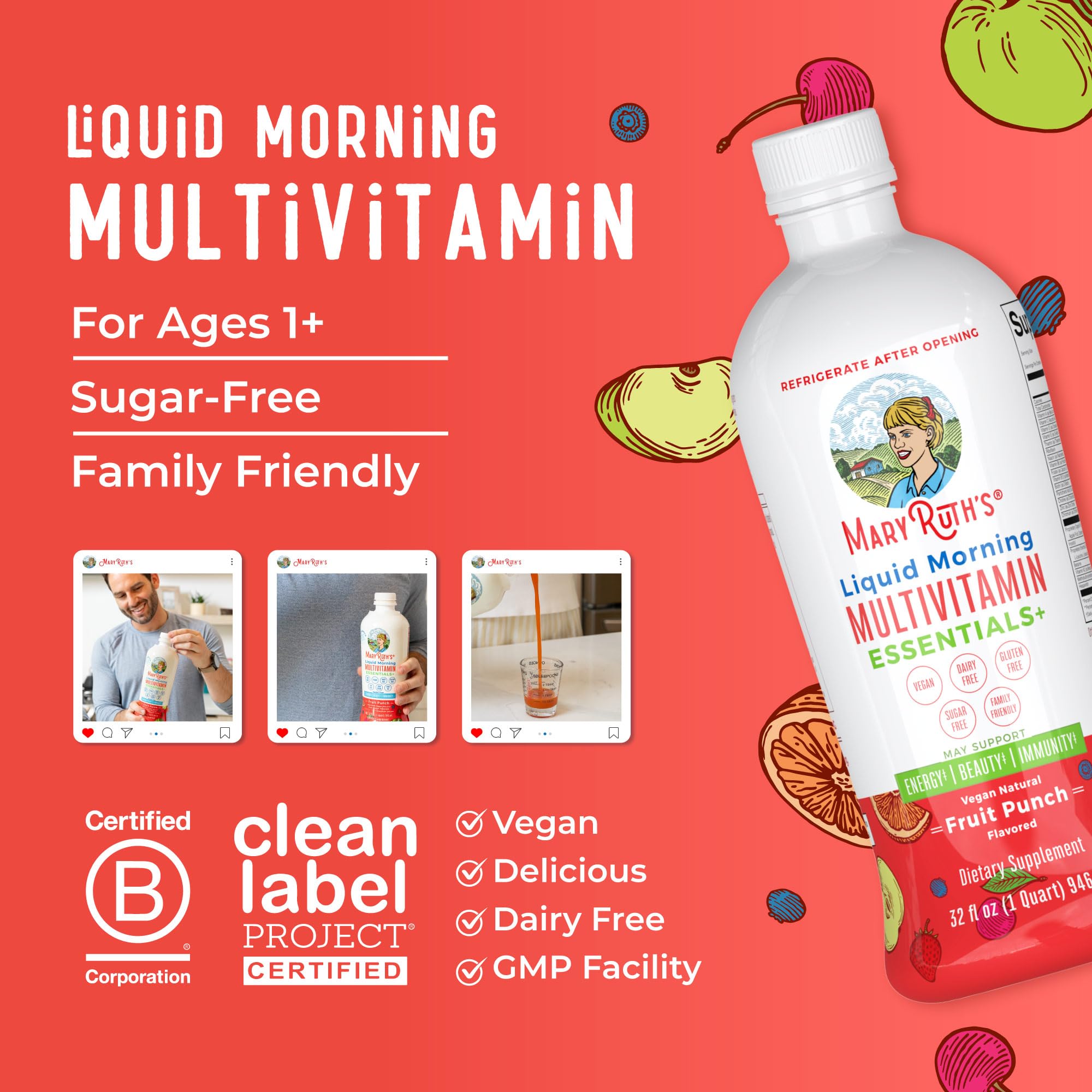 MaryRuth Organics bottle closeup highlights label and quality certifications