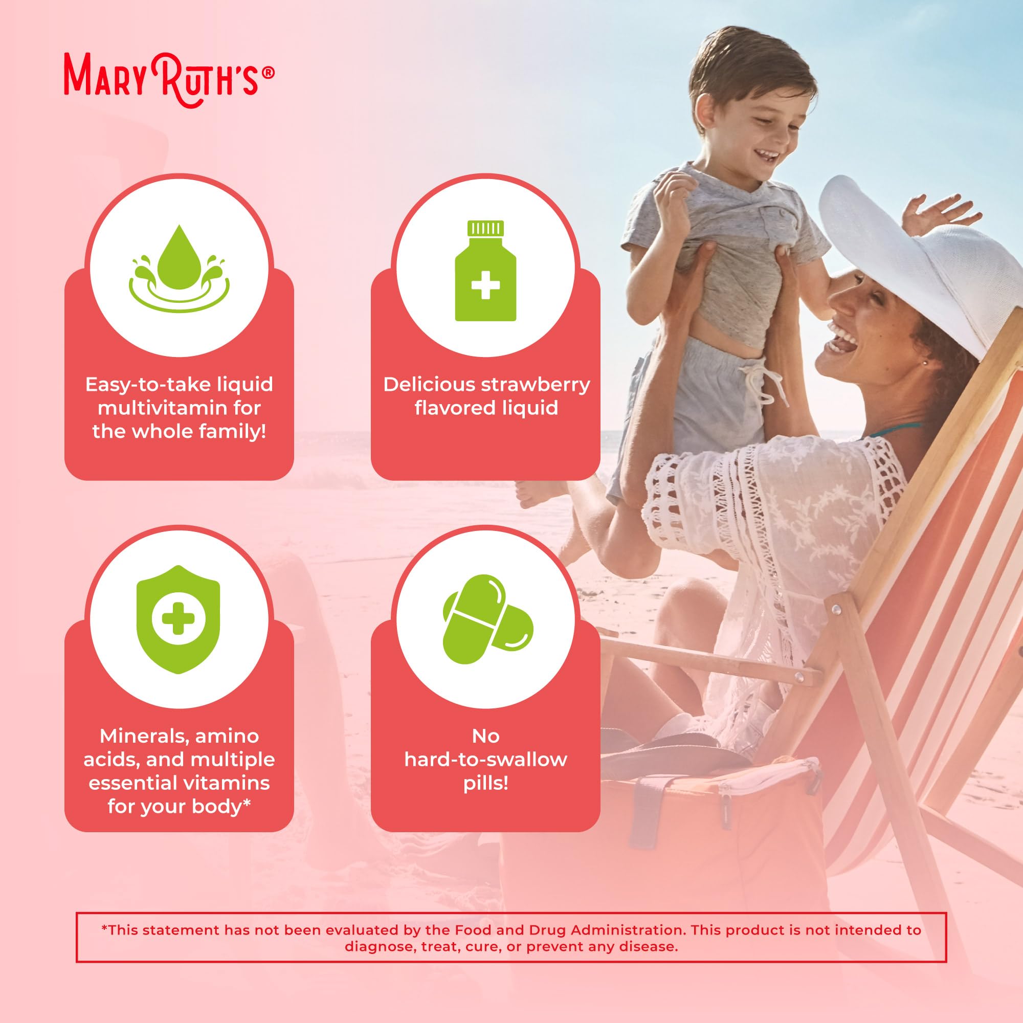 MaryRuth Organics Essentials+ ingredients label shows key vitamins and minerals