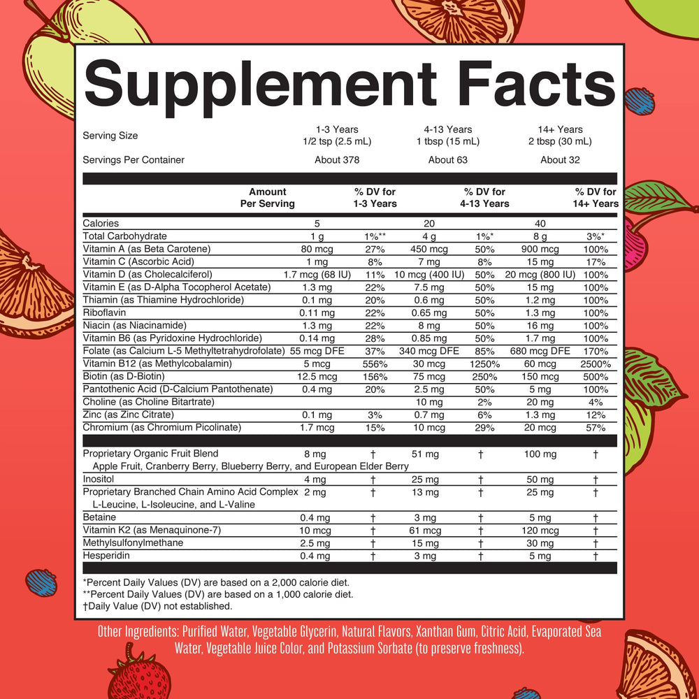 MaryRuth Organics liquid multivitamin pour into a glass highlights easy daily consumption