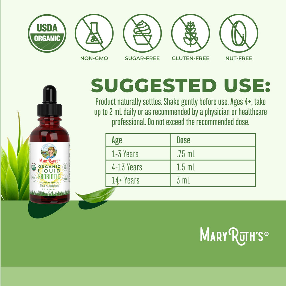 MaryRuth Organics dropper dispensing for precise daily dosing.