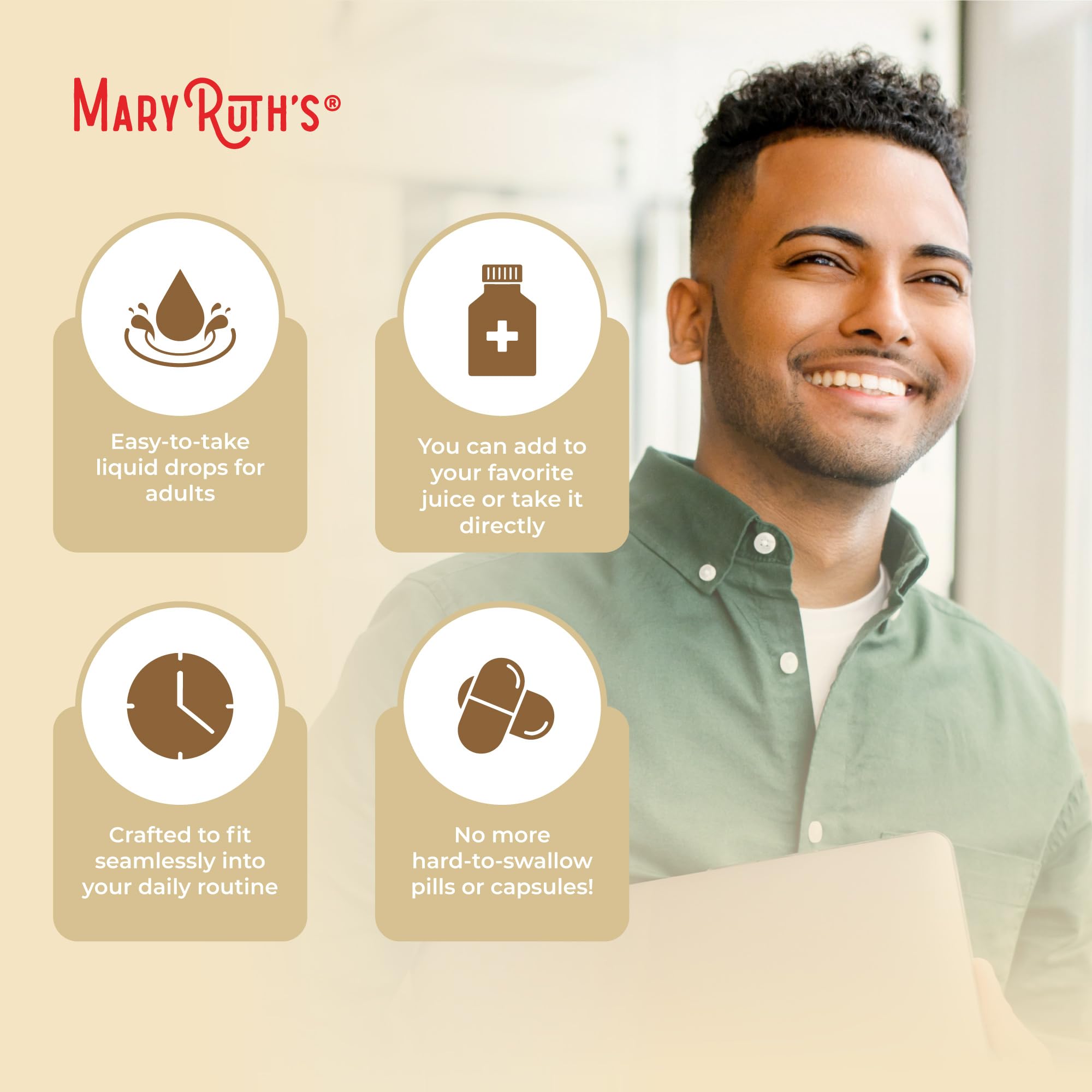 MaryRuth Organics Maca Root Drops dispensing action in close-up.