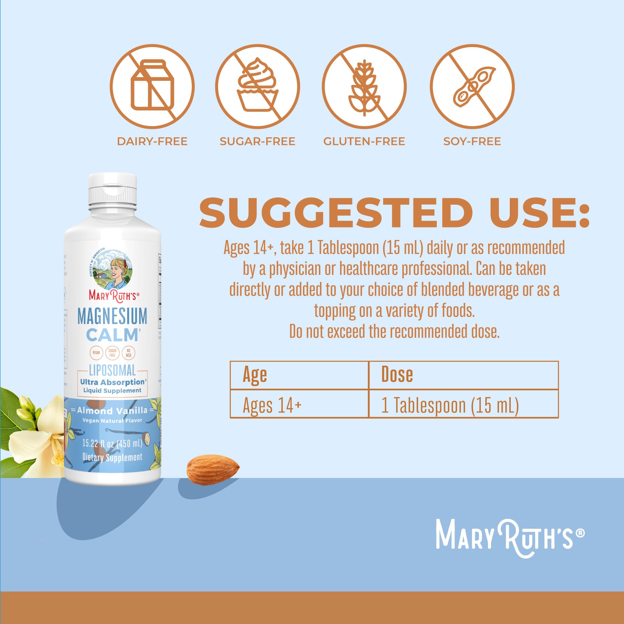 MaryRuth Organics Magnesium Liposomal 15 mL serving demonstrates precise daily intake.