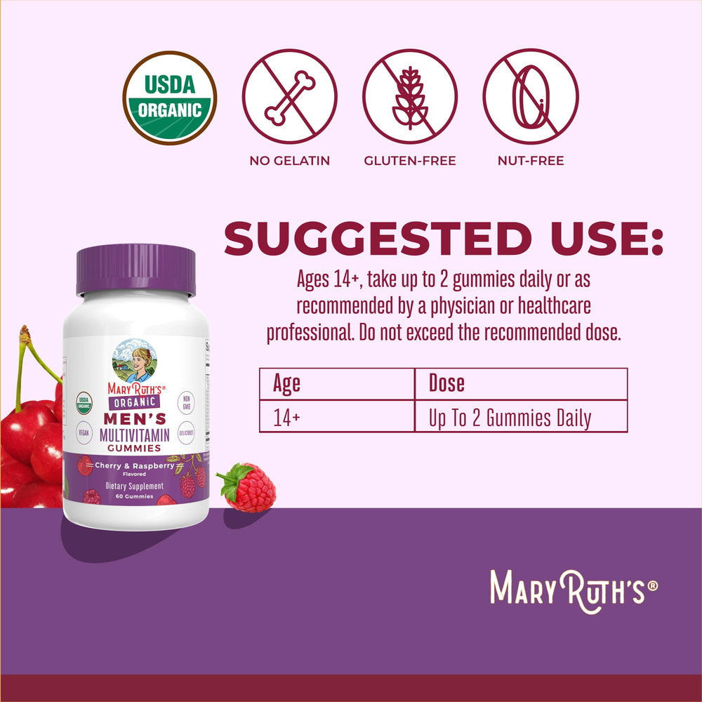 MaryRuth Organics raspberry gummy close-up highlighting vegan multivitamin benefits.