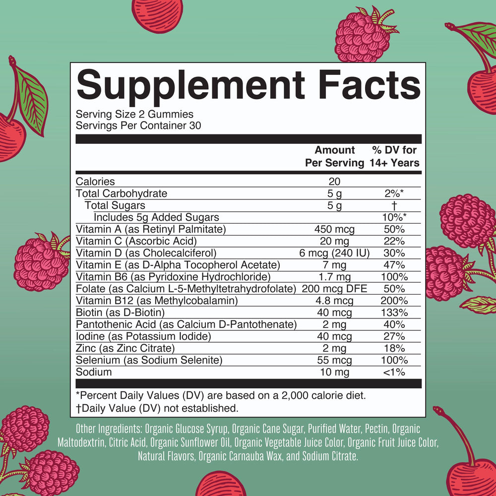 MaryRuth Organics bottle back label highlighting ingredients for immune support and skin health