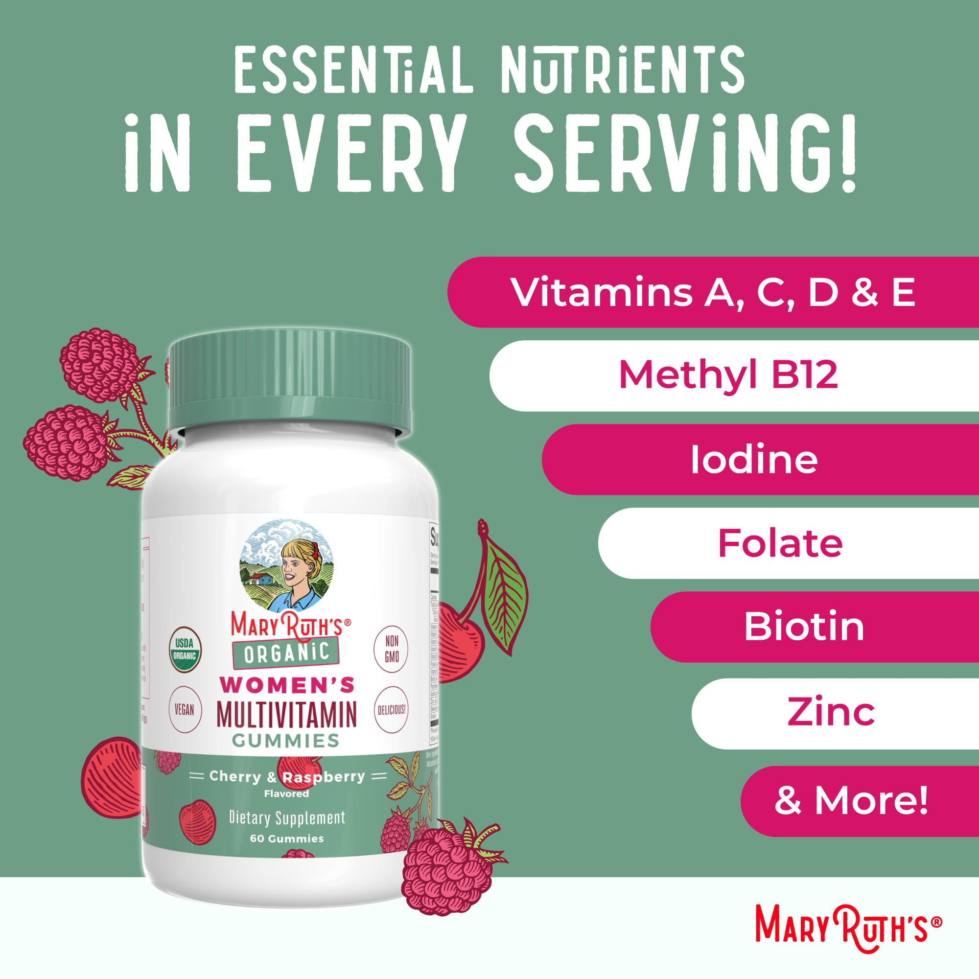 MaryRuth Organics packaging 60-count bottle in a clean kitchen setting