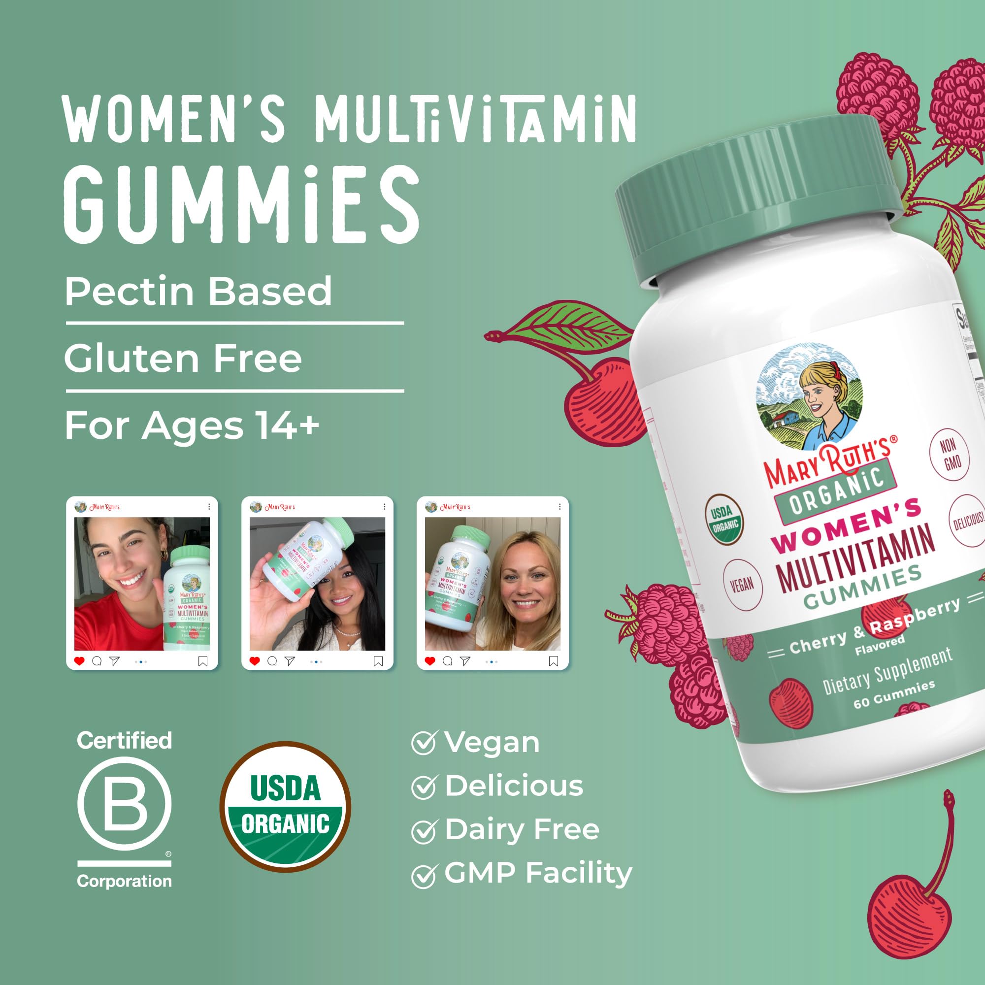 MaryRuth Organics vegan pectin based label emphasizes gelatin-free formulation