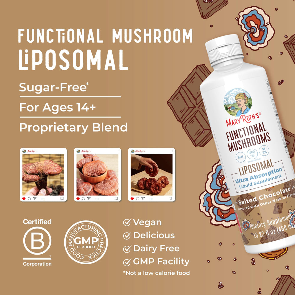 MaryRuth Organics Mushroom liquid chocolate flavor close-up.