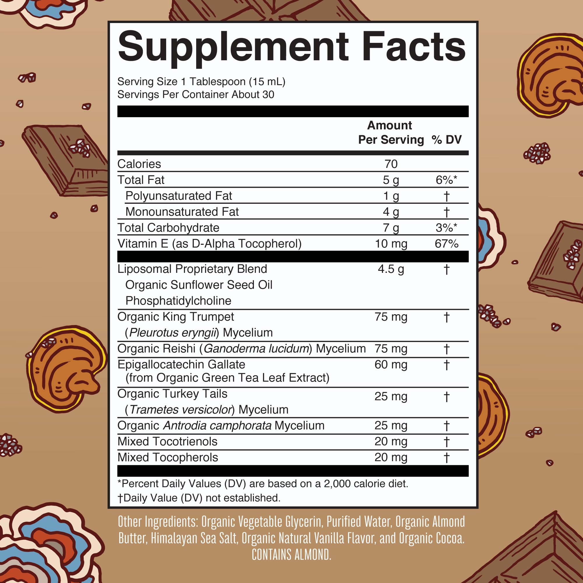 MaryRuth Organics Mushroom liquid label close-up highlighting ingredients.