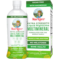 MaryRuth Organics Nighttime Multimineral bottle pour highlights sugar-free sleep support