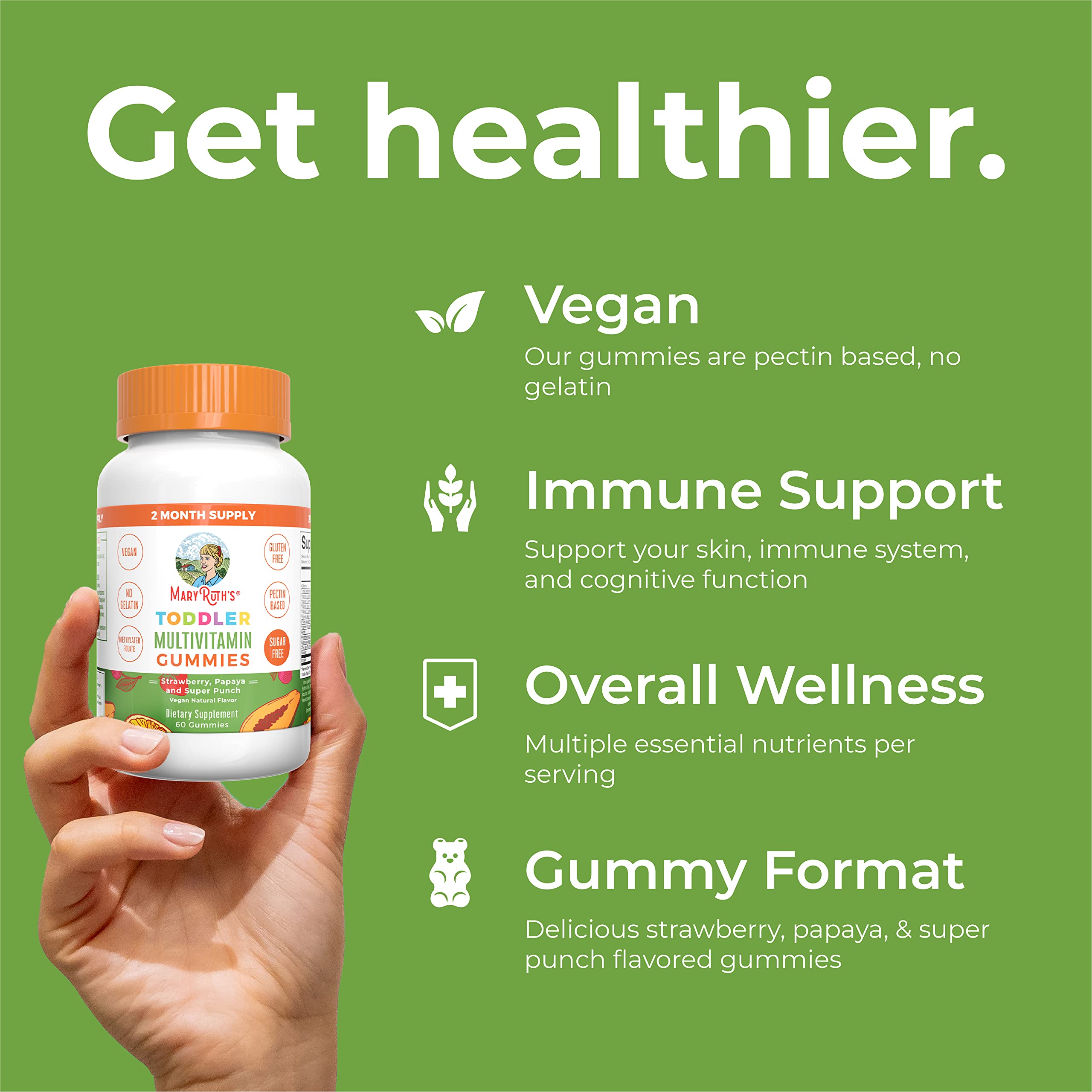 MaryRuth Organics label shows Non-GMO and vegan attributes