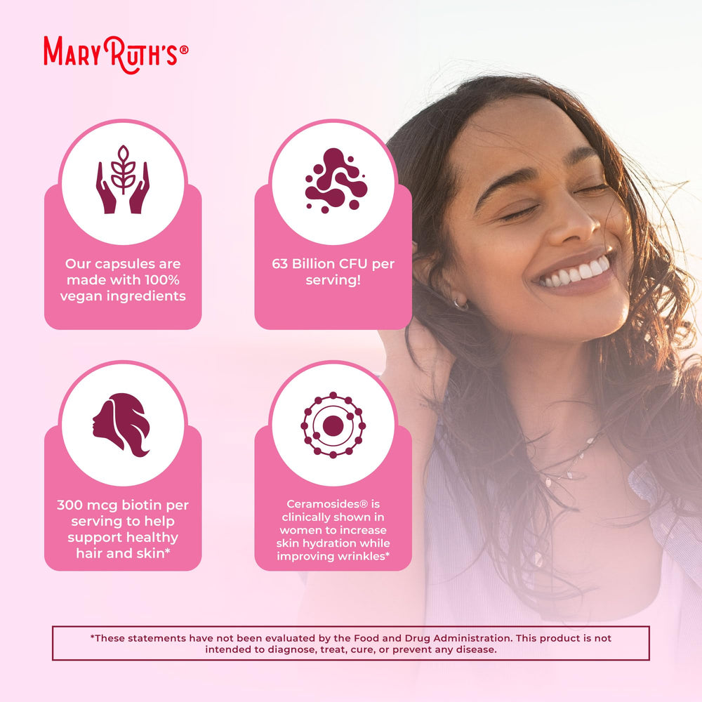 Close-up of MaryRuth Organics orange-red complex capsules for daily use