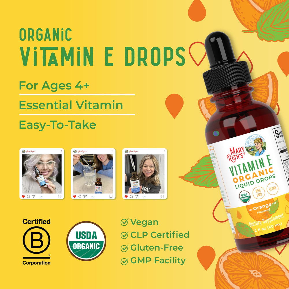 Ingredients panel showing organic base and orange oil in MaryRuth Organics drops