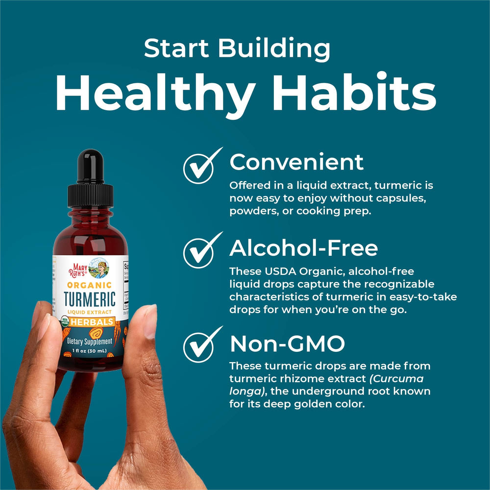 MaryRuth Organics turmeric liquid displays natural golden hue in the bottle