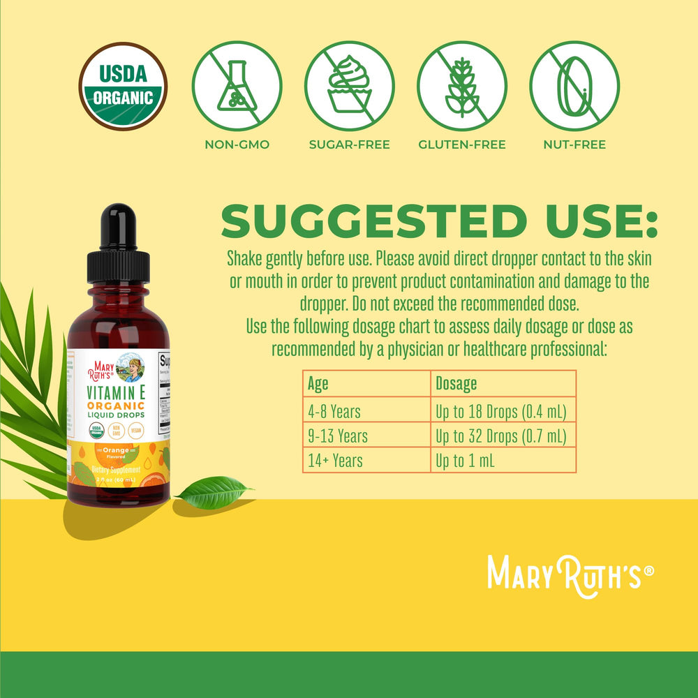 MaryRuth Organics label highlights vegan, organic vitamin E formula