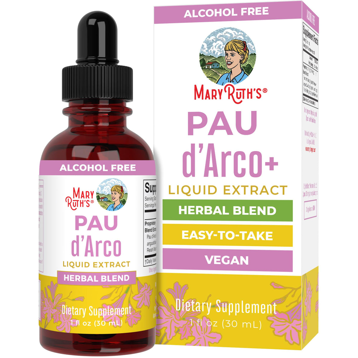 MaryRuth Organics Pau D'arco bottle with herbal blend for daily use.