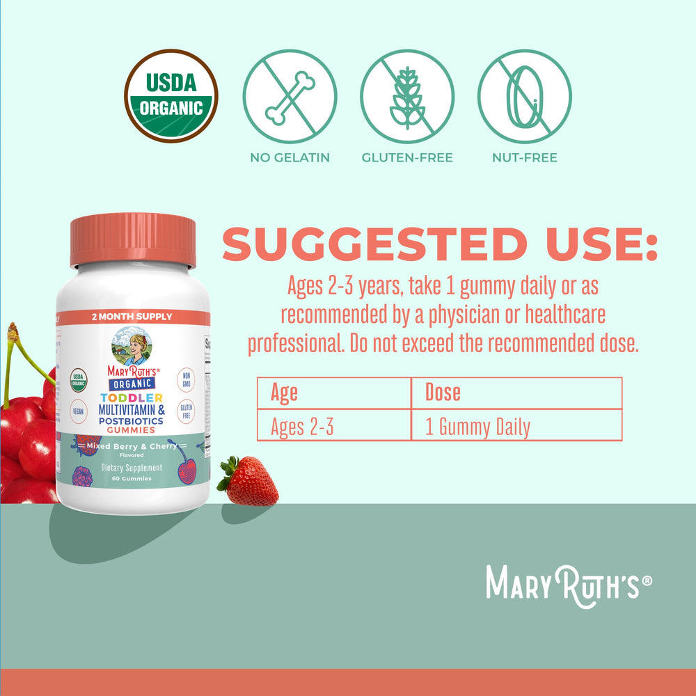 MaryRuth Organics postbiotic blend bottle showcases postbiotic nutrients for gut friendly wellness