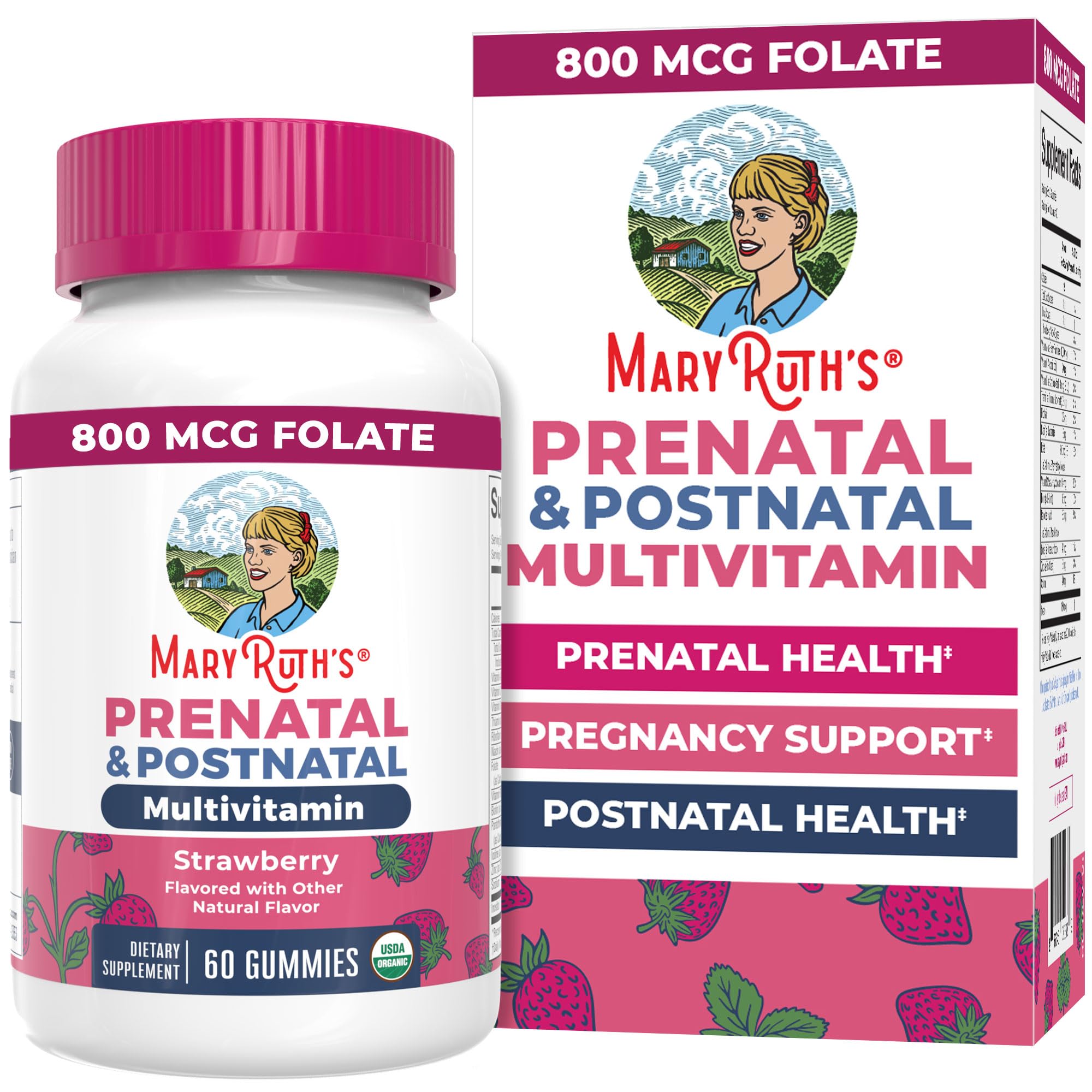 MaryRuth Organics Prenatal Gummies bottle with strawberry flavor for convenient prenatal nutrition