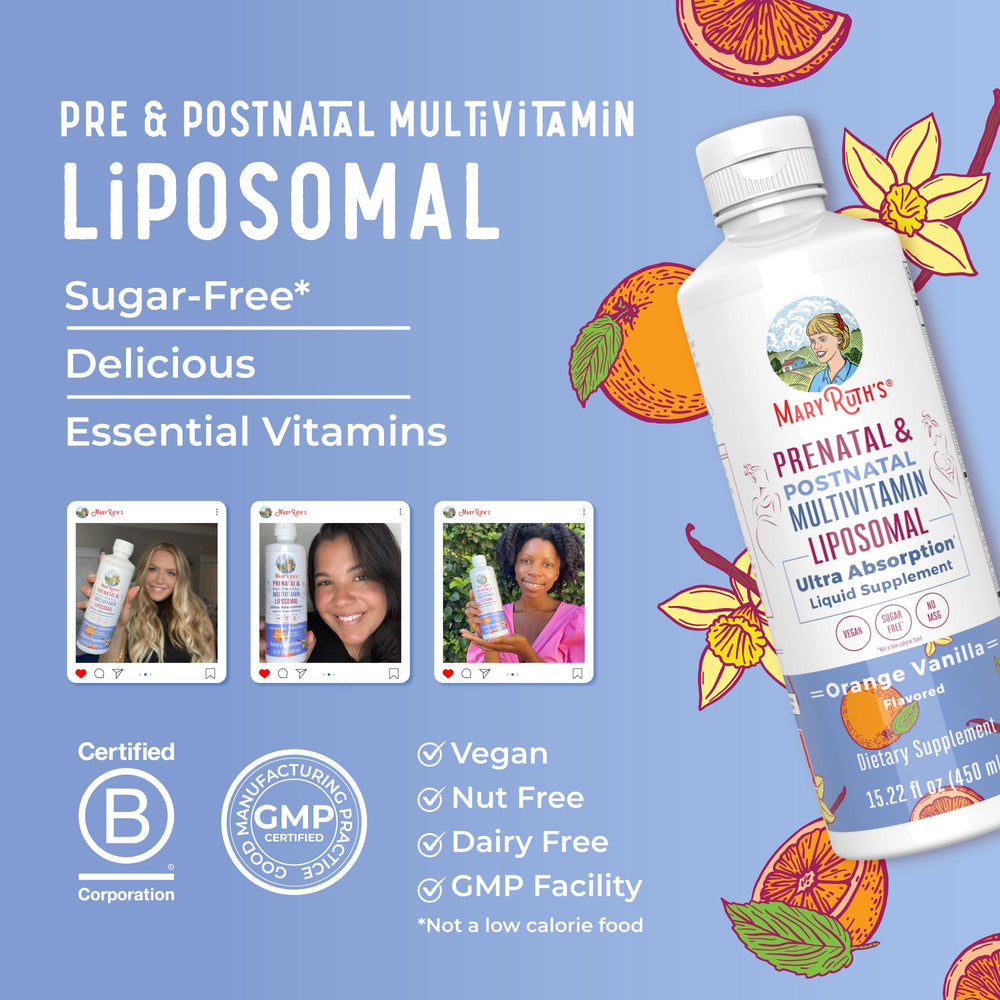 MaryRuth Organics Prenatal Liposomal 30 servings view highlights long-lasting supply