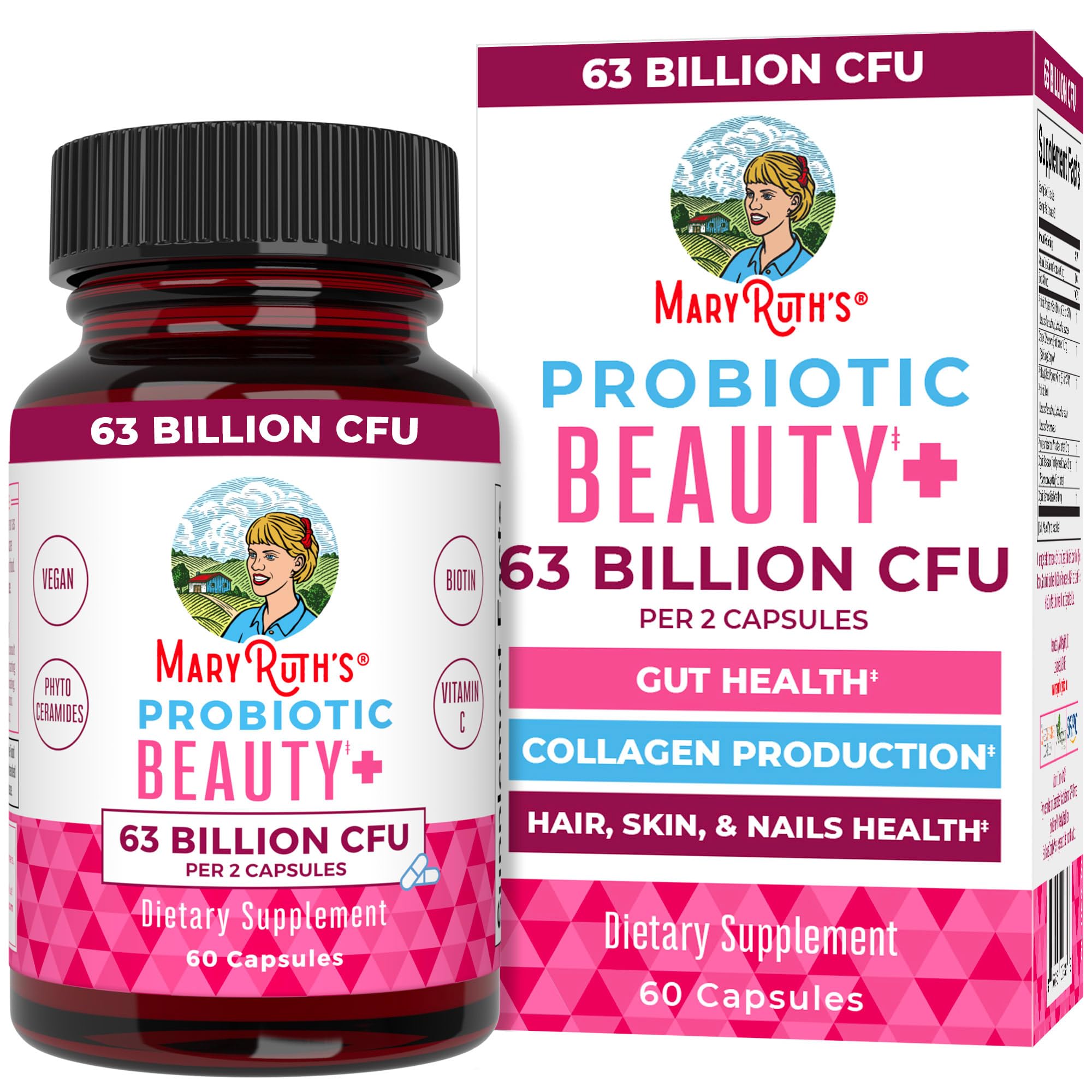 MaryRuth Organics Probiotic Beauty Capsules bottle highlighting daily beauty from within