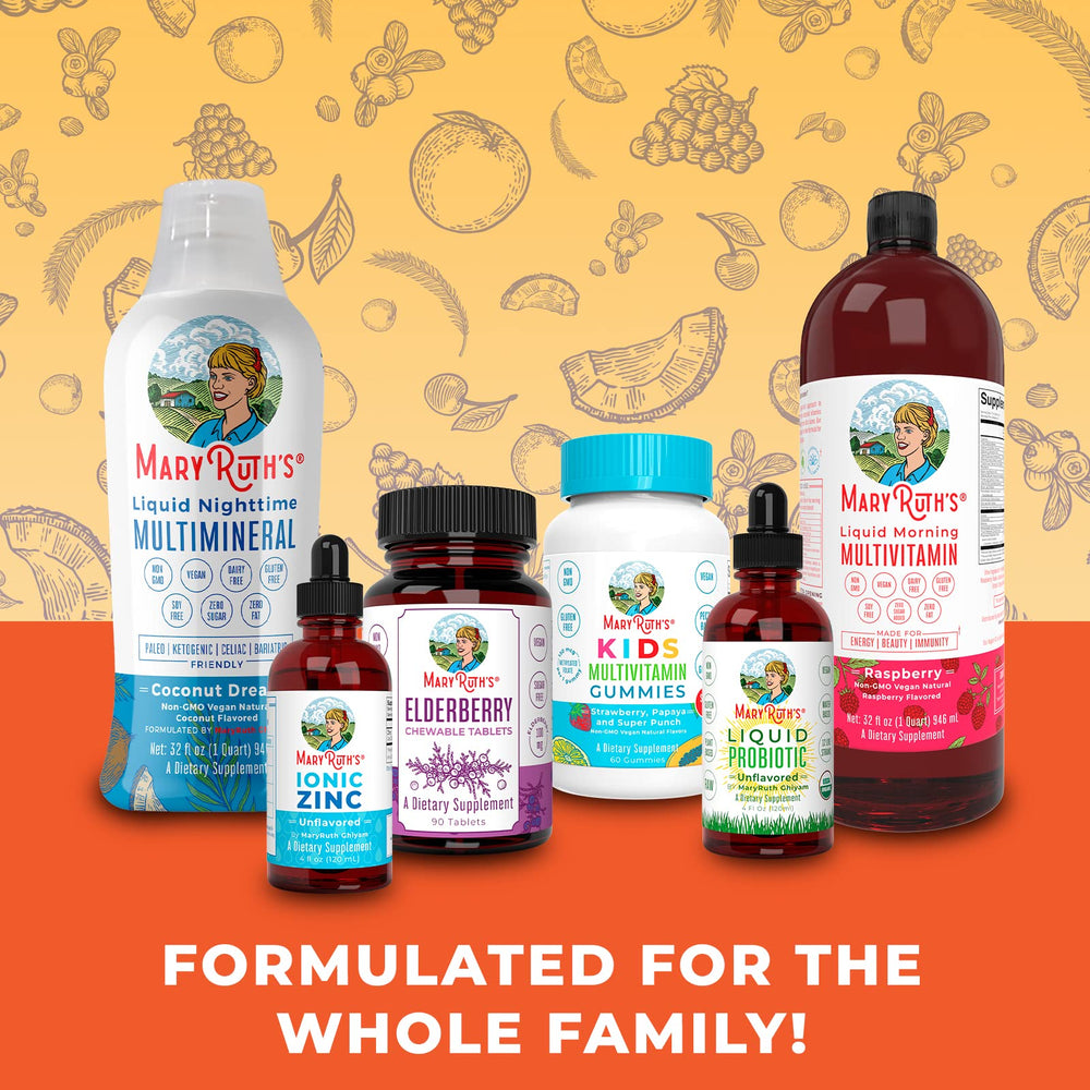 MaryRuth Organics daily-use capsules arranged on a clean countertop