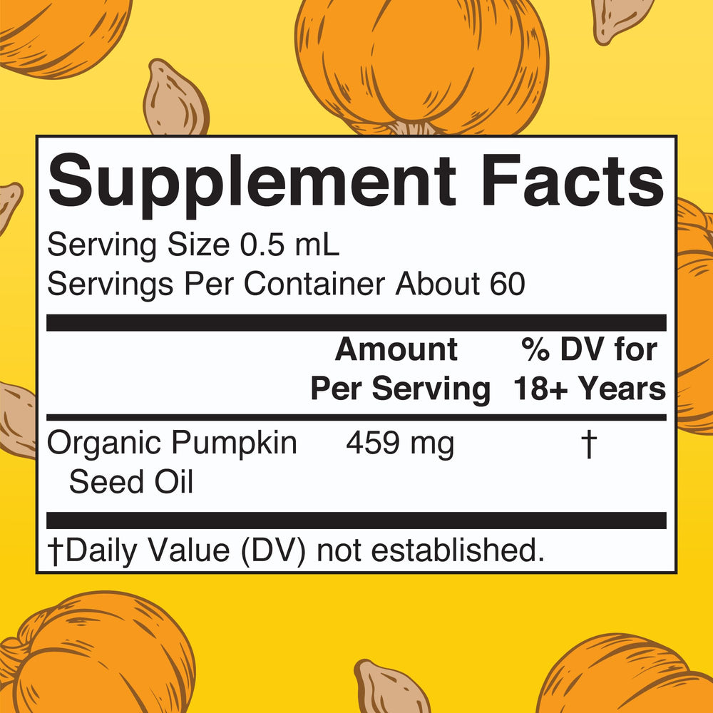 Close-up of the dropper and label on MaryRuth Organics pumpkin seed oil