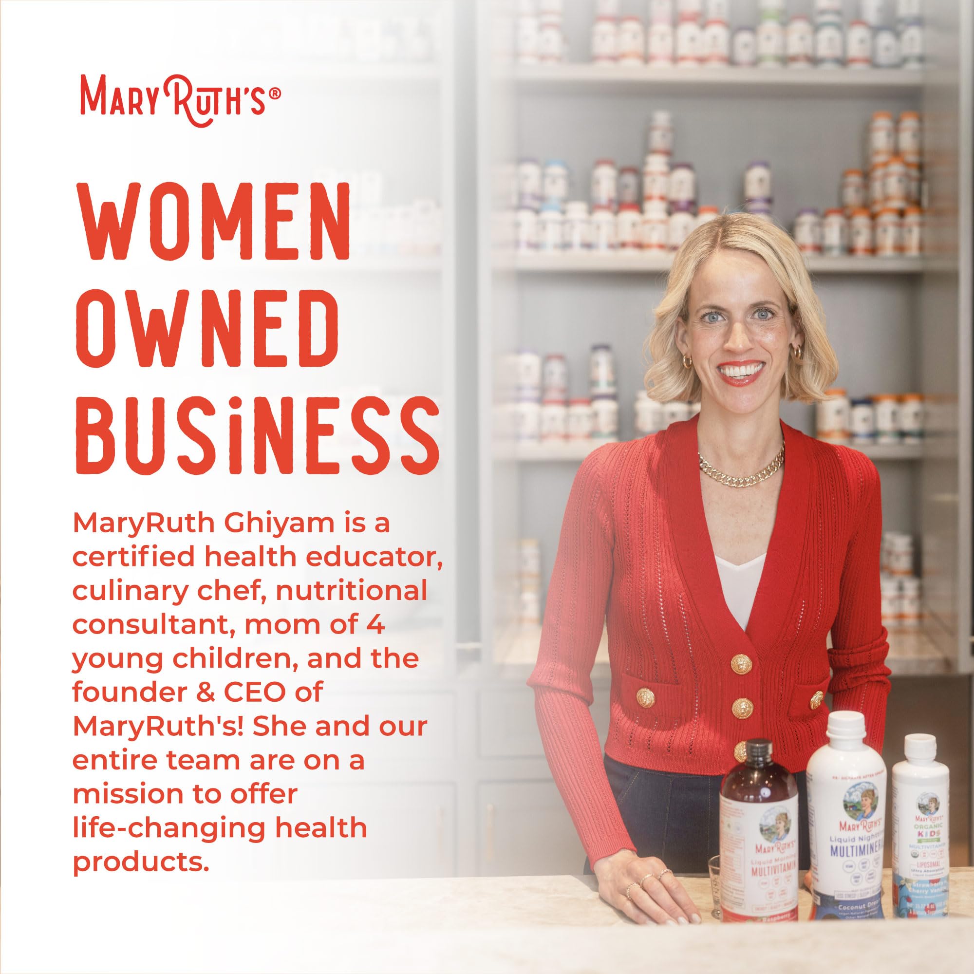 Pantry display of MaryRuth Organics pumpkin seed oil with label visible