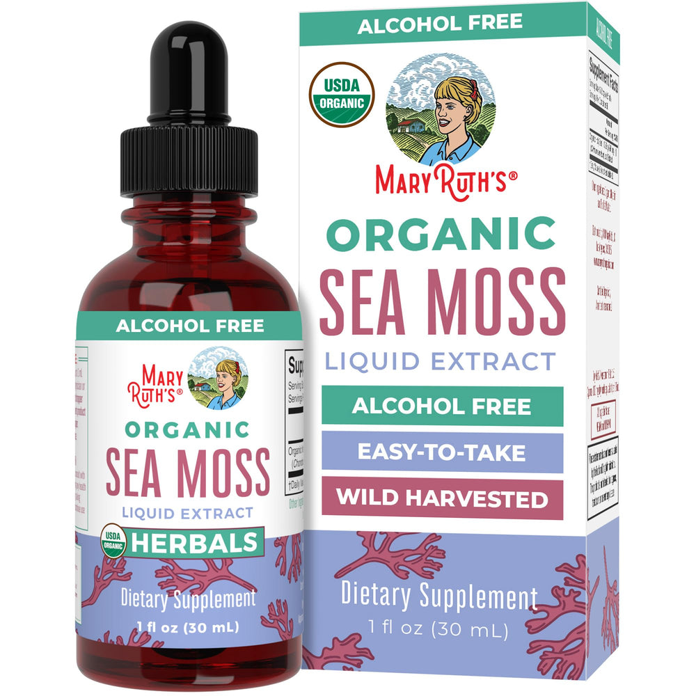 MaryRuth Organics sea moss drops bottle ready for daily use.