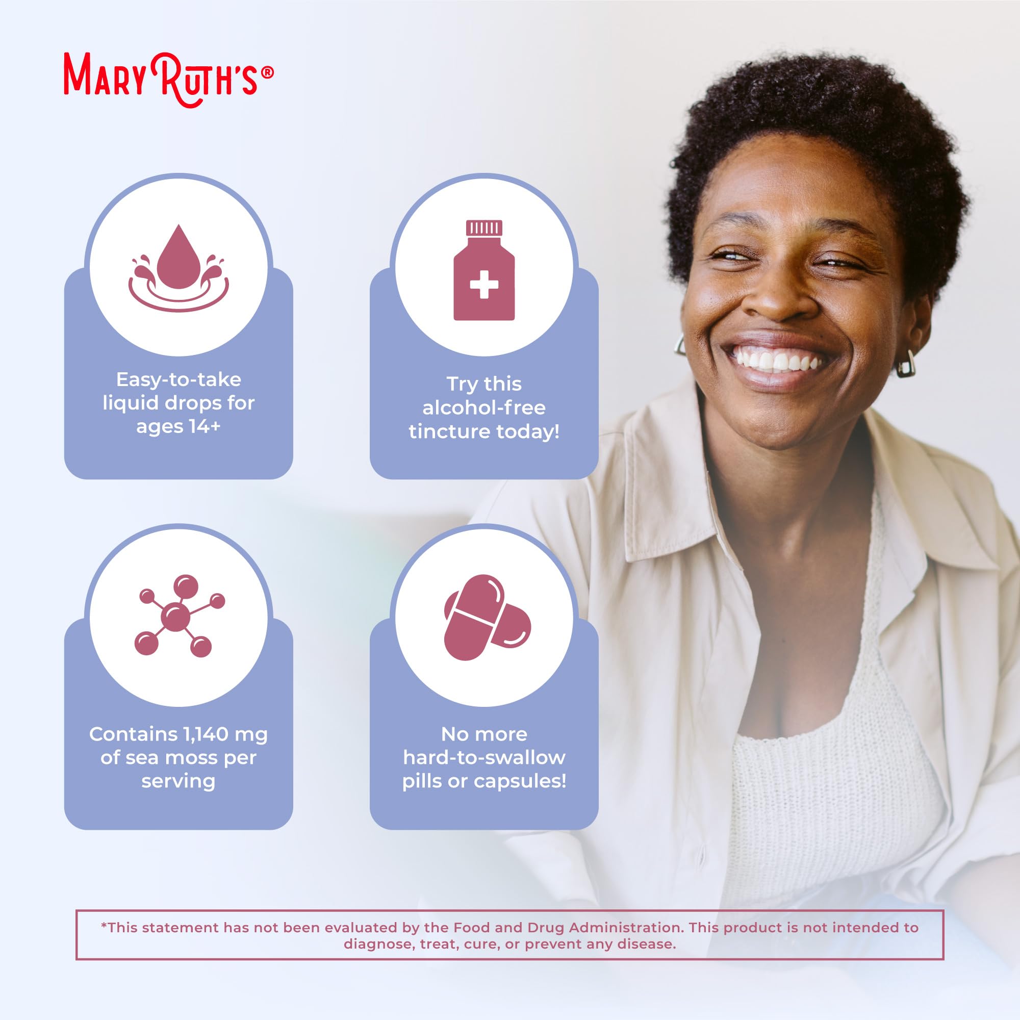 MaryRuth Organics sea moss drops vegan formula is suitable for plant-based diets.