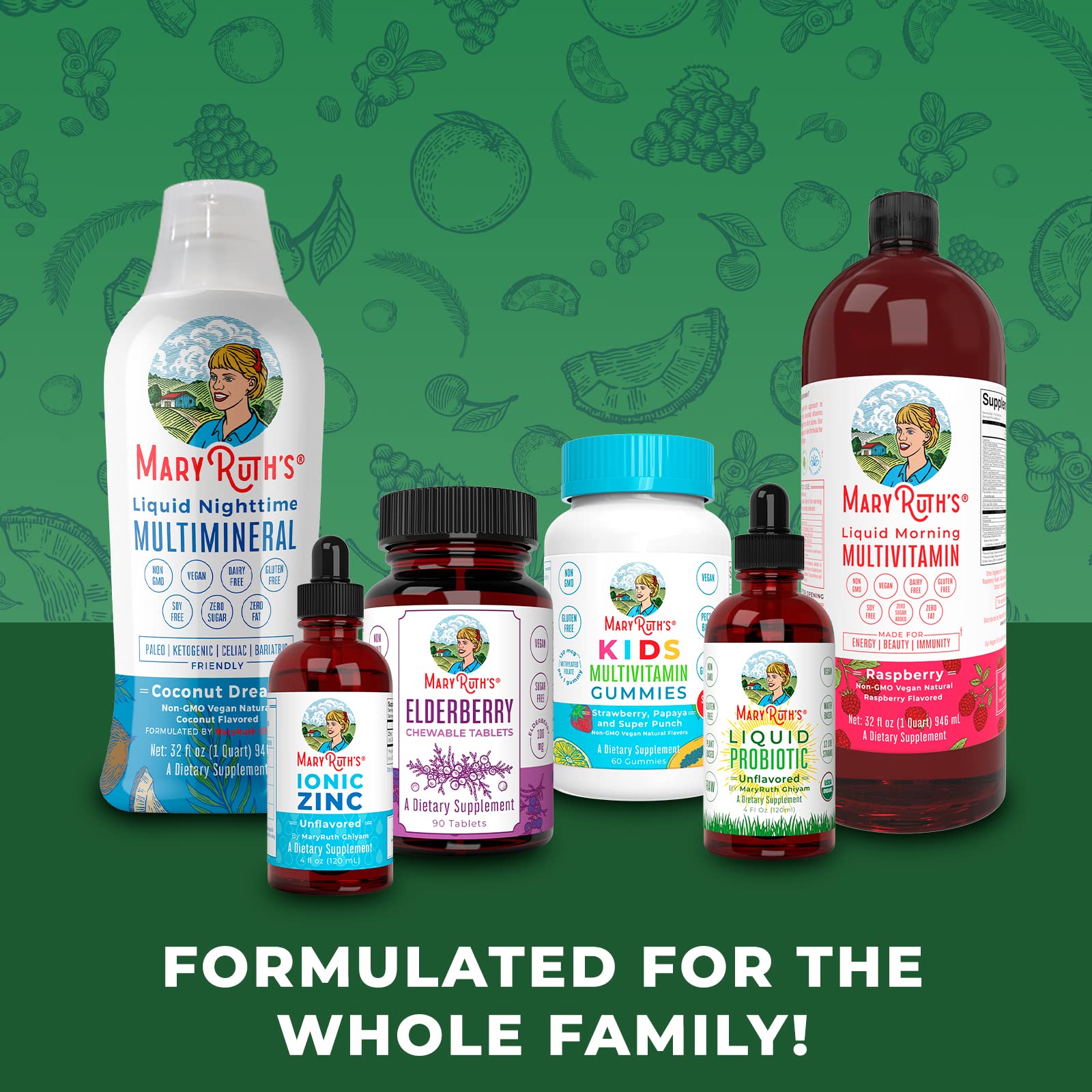 MaryRuth Organics bottle with water illustrating easy daily intake.
