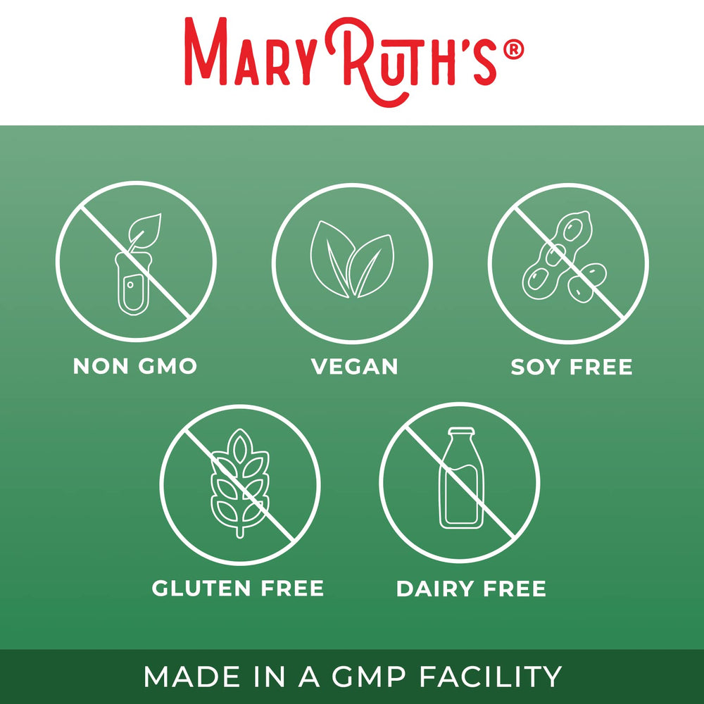 MaryRuth Organics ingredients panel highlights enzymes and cofactors.