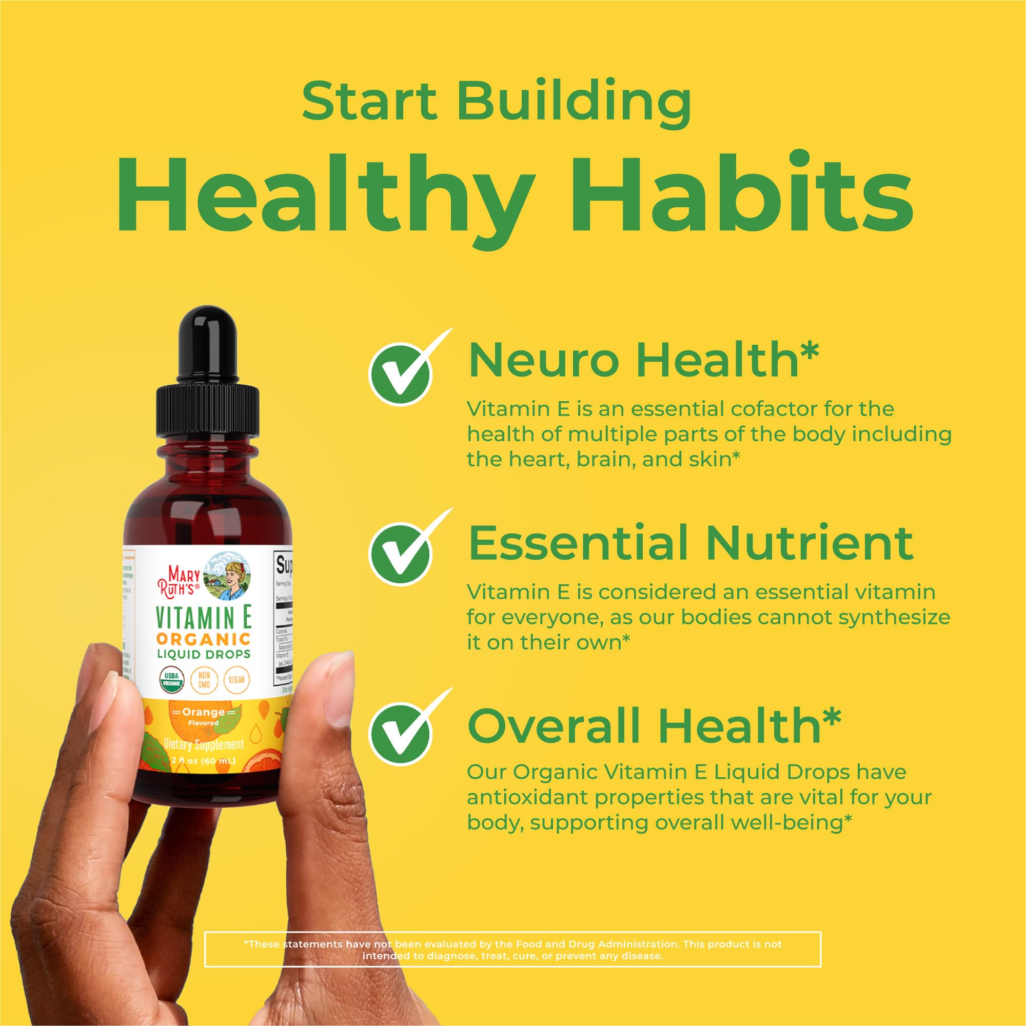 Sugar-free vitamin E drops bottle from MaryRuth Organics for daily use