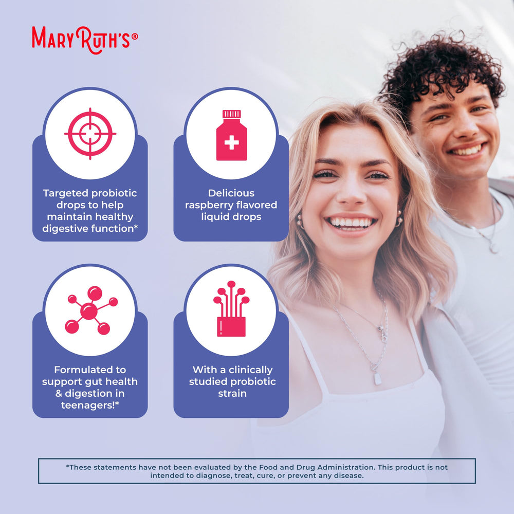 MaryRuth Organics teen probiotic drops held in hand for portability