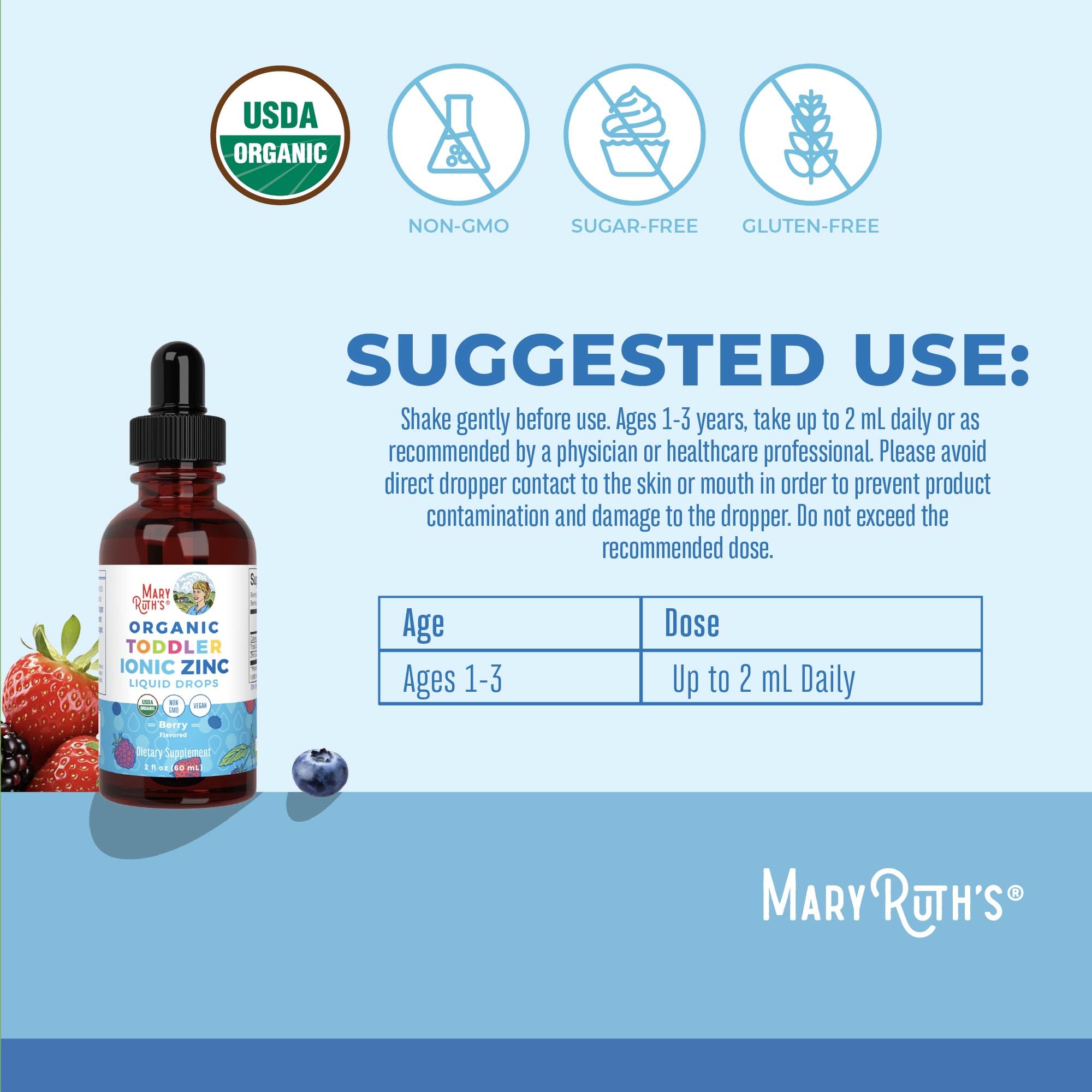 MaryRuth Organics Toddler Zinc Drops berry liquid close-up for kids