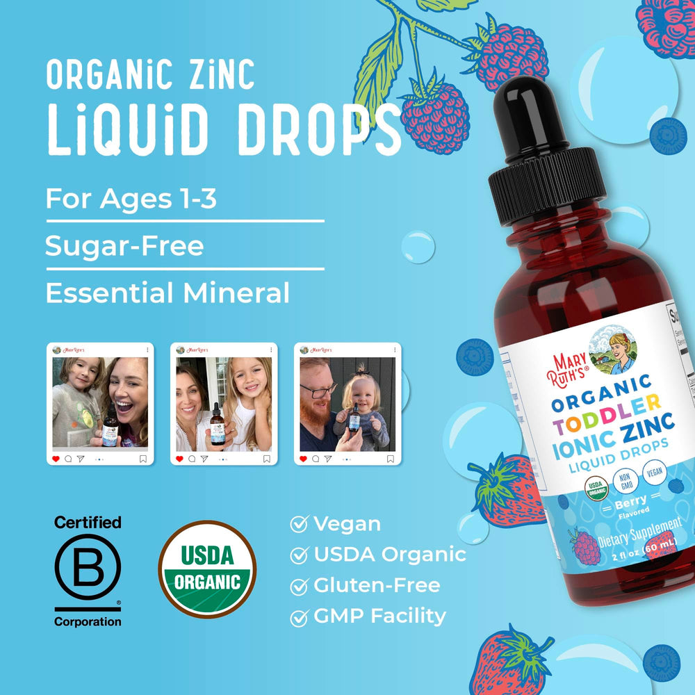 MaryRuth Organics Toddler Zinc Drops ingredient list featuring zinc sulfate