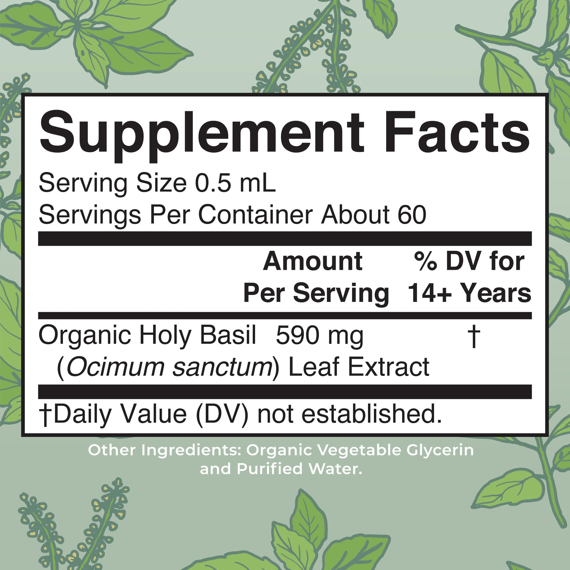 MaryRuth Organics Tulsi herbal liquid drops close up highlighting convenient serving for energy