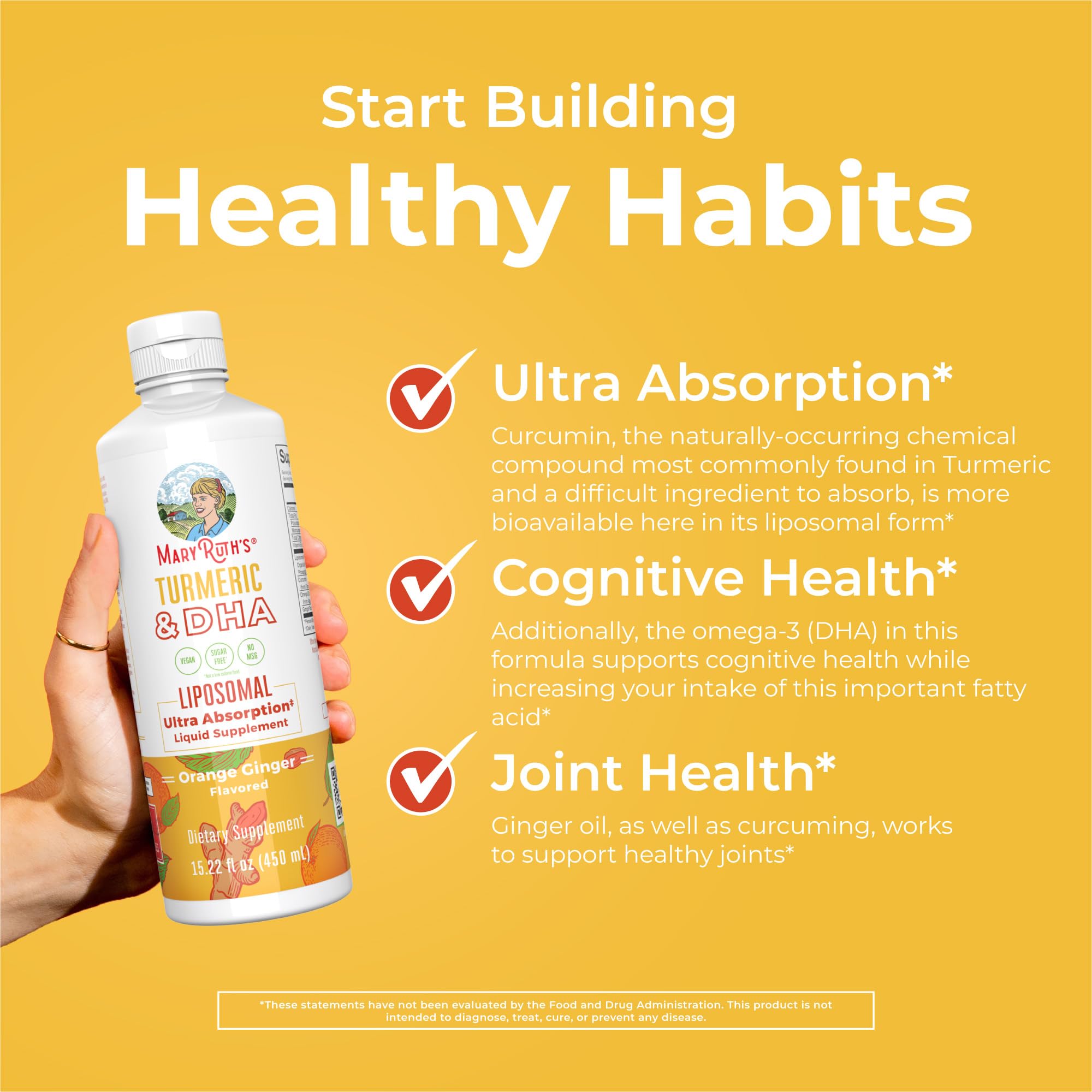 MaryRuth Organics Turmeric golden liquid showcases vibrant color and easy consumption