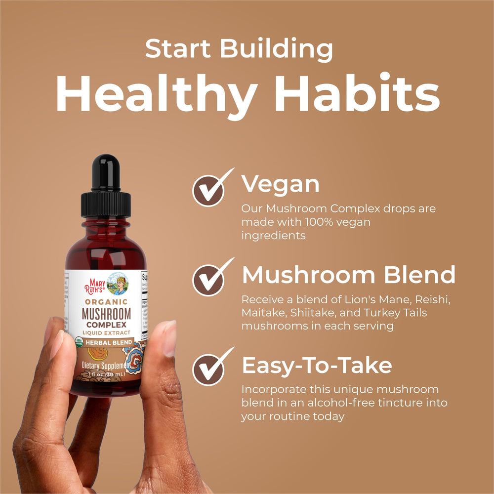Serving size indicator on MaryRuth Organics Mushroom Complex bottle