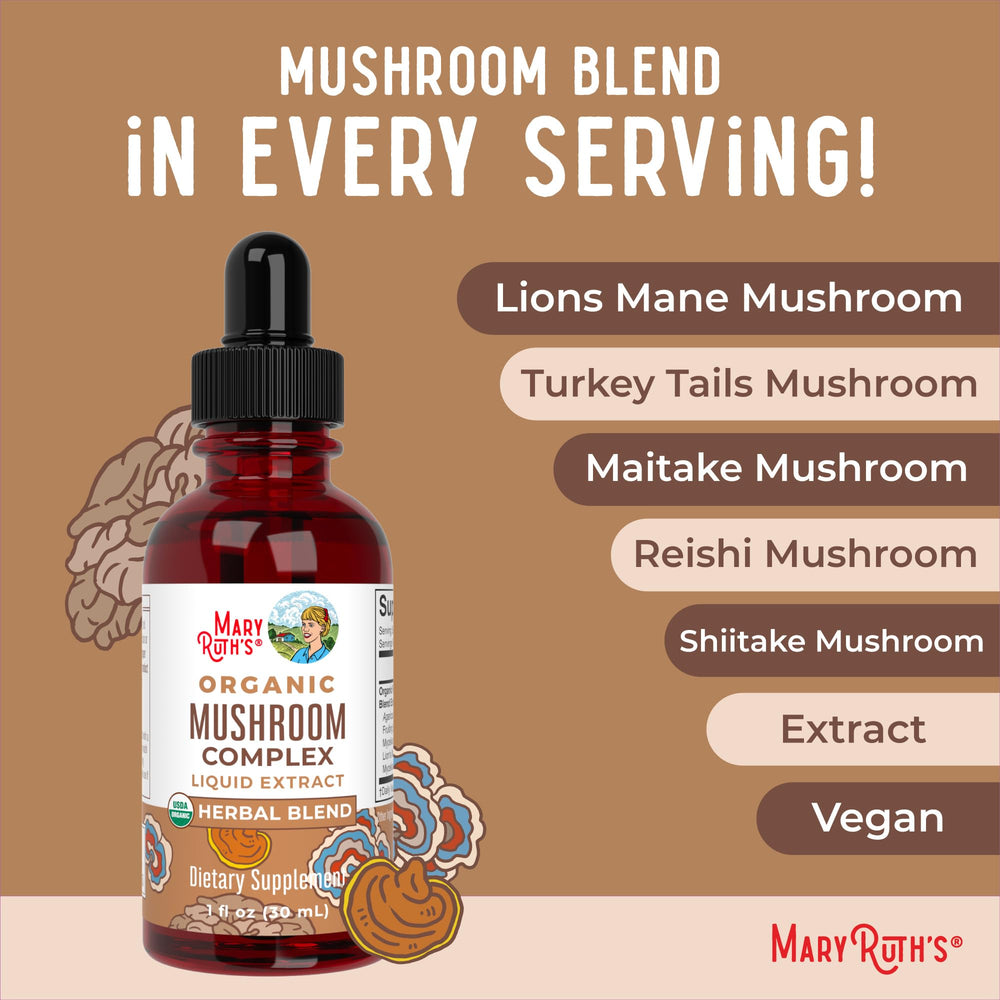 Vegan statement on MaryRuth Organics Mushroom Complex packaging