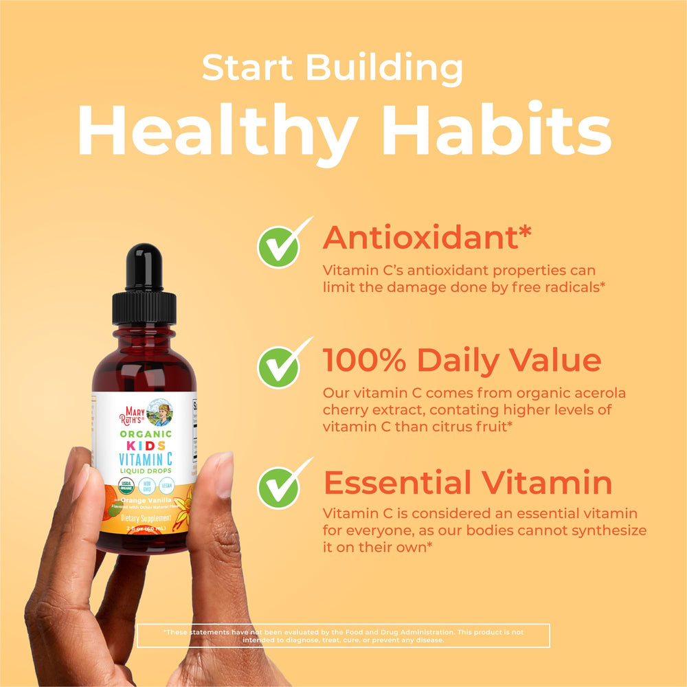 MaryRuth Organics USDA Organic certification marks clean-label vitamin C for kids.